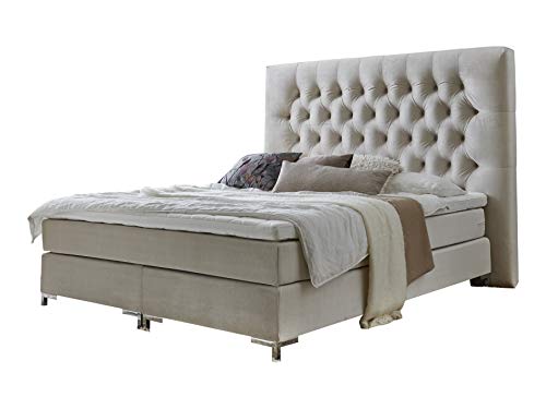 Atlantic Home Collection Boxspringbett RONJA mit extra großem Kopfteil in Hoteloptik, 160x200 cm, inklusive Topper (Härtegrad H2), Creme von Atlantic Home Collection