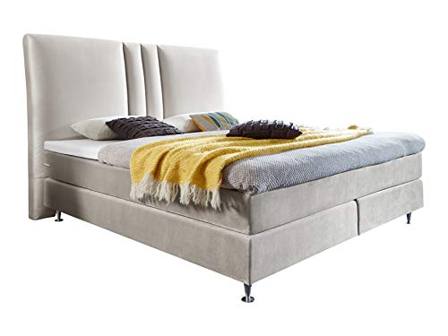 Atlantic Home Collection | Boxspringbett Rita 140x200 | mit 7-Zonen Taschenfederkernmatratze | Bezug in Samthaptik und gepolstertes Kopfteil | Creme | Härtegrad H2 von Atlantic Home Collection