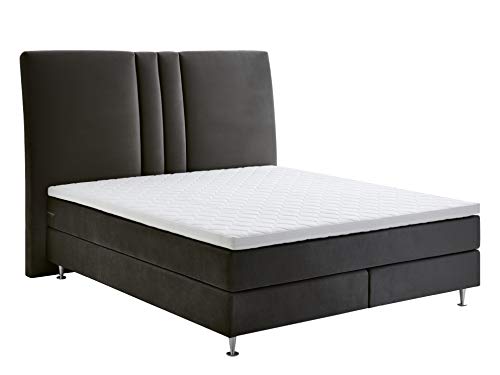 Atlantic Home Collection | Boxspringbett Rita 180x200 | mit 7-Zonen Taschenfederkernmatratze | Bezug in Samthaptik und gepolstertes Kopfteil | grau| Härtegrad H2 von Atlantic Home Collection