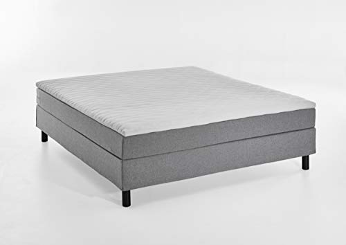 Atlantic Home Collection Happy Boxbett ohne Kopfteil, 7-Zonen Taschenfederkern- Matratzen, Härtegrad H3, Stoff, Grau, 180/200 cm, Liegehöhe ca. 58 cm von Atlantic Home Collection
