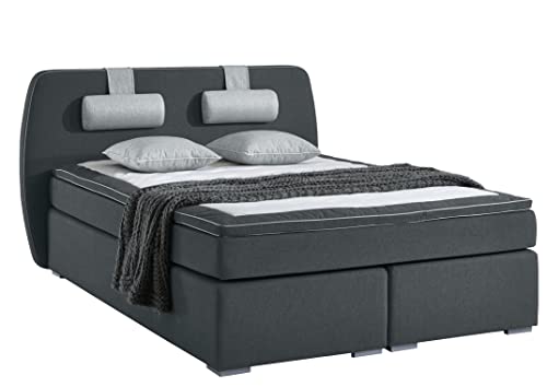 Atlantic Home Collection Boxspringbett REX, 180 x 200 cm, inklusive Topper (Härtegrad H2) und Nackenkissen, dunkelgrau von Atlantic Home Collection