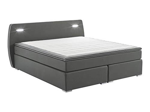 Atlantic Home Collection REX140-LED03 Boxspringbett inklusive LED Beleuchtung und Topper, Strukturstoff(fein), Dunkelgrau, 140 x 200 cm von Atlantic Home Collection