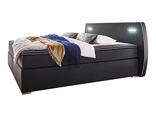 Atlantic Home Collection REX160-LED04 Boxspringbett inklusive LED Beleuchtung und Topper, Schwarz, 160x200 cm von Atlantic Home Collection