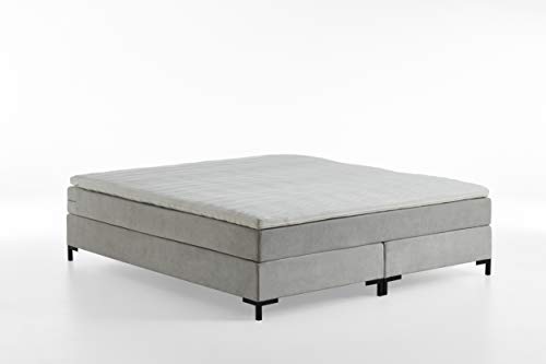 Atlantic Home Collection Romy Boxspringbett ohne Kopfteil, Taschenfederkernmatratze, Härtegrad 3, inklusive Topper, Hellgrau, 180 x 200 cm von Atlantic Home Collection