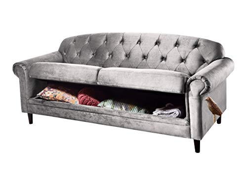Atlantic Home Collection Sofa CARLA, mit Stauraumfunktion, Wellenunterfederung (NOSAG), Velourbezug in Samthaptik, Silbergrau von Atlantic Home Collection