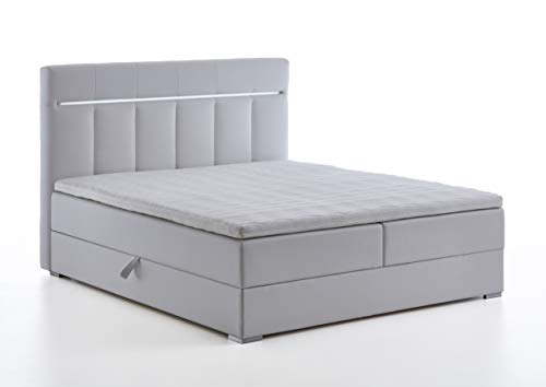 Atlantic Home Collection TESSA Stauraum Boxbett mit Taschenfederkernmatratze in Boxspringoptik, Leder imitat, Kunstleder, weiß, 160x200 cm von Atlantic Home Collection