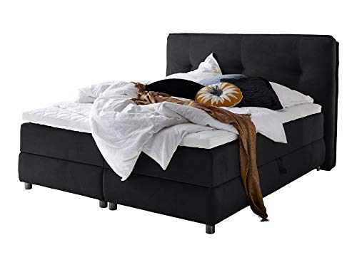 Atlantic Home Collection TILO Boxspringbett inklusive Topper (Härtegrad H2) und Stauraumfunktion beidseitig, schwarz, 160 x 200 cm von Atlantic Home Collection