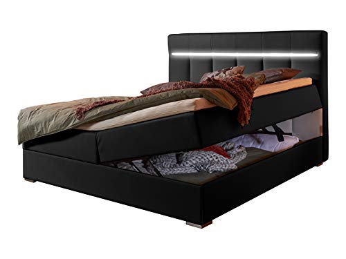 Atlantic Home Collection TESSA Stauraum Boxbett mit Taschenfederkernmatratze in Boxspringoptik, Leder imitat, Kunstleder, schwarz, 180x200 cm von Atlantic Home Collection