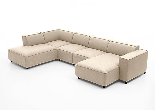 Atlantic Home Collection Bulky Wohnlandschaft Ecksofa, Récamière Links, Stoff, Creme, 195 x 324 x 70 cm, von Atlantic Home Collection