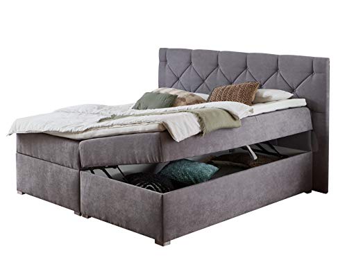 Atlantic Home Collection XXL Stauraum Boxbett mit Bettkasten Meike, Taschenfederkern, Härtegrad H2, Strukturstoff (fein), Grau, 180 x 200 cm von Atlantic Home Collection