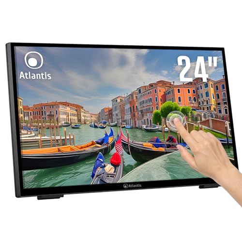 ATLANTIS A05-T24A-VHDM 24-Zoll Touch Monitor, 10-Tasten-Bildschirm, Full HD 1920x1080, HDMI VGA DP, neigbar 15°-70°, 7H Schutzglas, Kontrast 3000:1, 178/178 Winkel, Vesa 100 von Atlantis