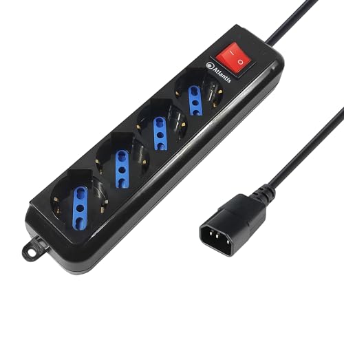 Atlantis P011-SL3004P-B Mehrfachsteckdosenleiste 4 Steckdosen Italienisch/Europa/Schuko Bypass 10 A/16 A Iec Steckdose (PC), 2500 W, Schwarz von Atlantis