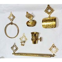 6-Teiliges Badezimmer-Paket-Set, Unlackiertes Messing, Seifenschale/Haken Papierhalter Handtuchhalter - Zahnbürstenhalter-Tasse von AtlasArtsDecor