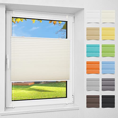 Atlaz Plissee Klemmfix ohne Bohren (80 x 200,Beige) Plisseerollo Fensterrollo mit Klemmträger, Faltrollo Jalousie für Fenster und Tür, Blickdicht, Sichtschutz und Sonnenschutz von Atlaz