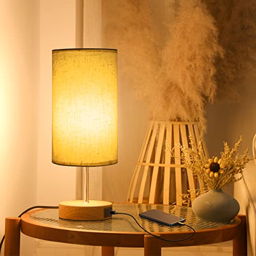 Atlaz Nachttischlampe Touch dimmbar, Vintage Leinen Lampenschirm LED Tischlampe mit ladefunktion E27, 7W, 2 USB-Ladeanschlüssen, für Schlafzimmer Wohnzimmer Arbeitszimmer(Leuchtmittel inklusive) von Atlaz