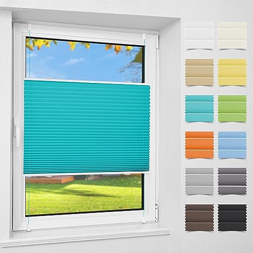 Atlaz Plissee Klemmfix ohne Bohren (100 x 110cm,Türkis) Plisseerollo Fensterrollo mit Klemmträger, Faltrollo Jalousie für Fenster und Tür, Blickdicht, Sichtschutz und Sonnenschutz von Atlaz