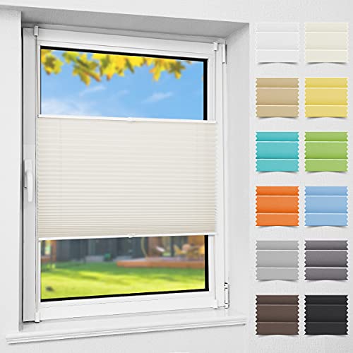 Atlaz Plissee Klemmfix ohne Bohren (115x130cm, Beige) Plisseerollo Fensterrollo mit Klemmträger, Faltrollo Jalousie für Fenster und Tür, Blickdicht, Sichtschutz und Sonnenschutz von Atlaz