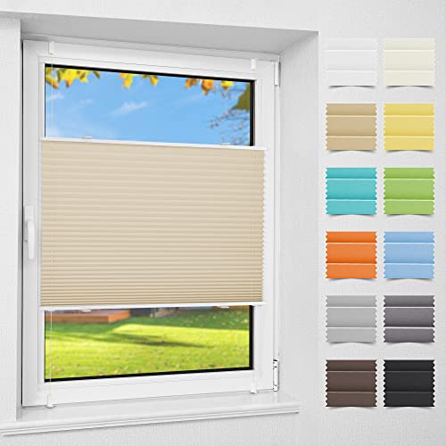 Atlaz Plissee Klemmfix ohne Bohren (50 x 100,Crème) Plisseerollo Fensterrollo mit Klemmträger, Faltrollo Jalousie für Fenster und Tür, Blickdicht, Sichtschutz und Sonnenschutz von Atlaz