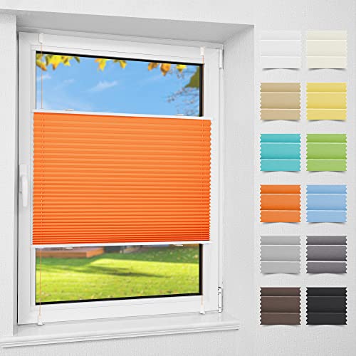 Atlaz Plissee ohne Bohren, Klemmfix Plisseerollo mit Klemmträger, Orange 50 x 110cm(BxH), Faltrollo Jalousie für Fenster und Tür, Blickdicht, Sichtschutz und Sonnenschutz von Atlaz