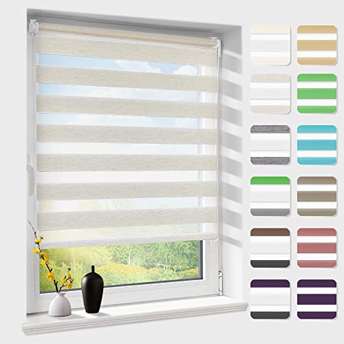 Doppelrollo klemmfix ohne Bohren, Duo Rollos für Fenster & Tür mit Bohren, Version 2024 Natur 110x200cm (BxH), Fensterrollo lichtdurchlässig & verdunkelnd, Klemmrollo Sonnenschutz von Atlaz