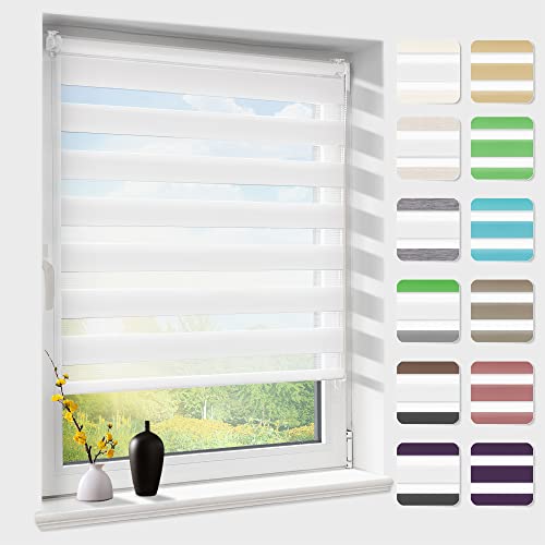 Doppelrollo klemmfix ohne Bohren, Duo Rollos für Fenster & Tür mit Bohren, Version 2024 weiß 110x220cm (BxH), Fensterrollo lichtdurchlässig & verdunkelnd, Klemmrollo Sonnenschutz von Atlaz