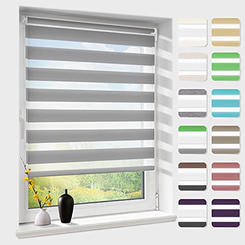 Doppelrollo klemmfix ohne Bohren, Duo Rollos für Fenster & Tür mit Bohren, Version 2024 Grau 95x210cm (BxH), Fensterrollo lichtdurchlässig & verdunkelnd, Klemmrollo Sonnenschutz & Sichtschutz von Atlaz