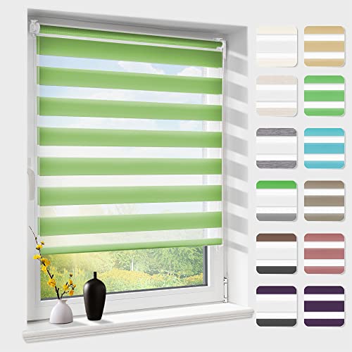 Doppelrollo klemmfix ohne Bohren, Duo Rollos für Fenster & Tür mit Bohren, Version 2024 Grün 80x150cm (BxH), Fensterrollo lichtdurchlässig & verdunkelnd, Klemmrollo Sonnenschutz von Atlaz