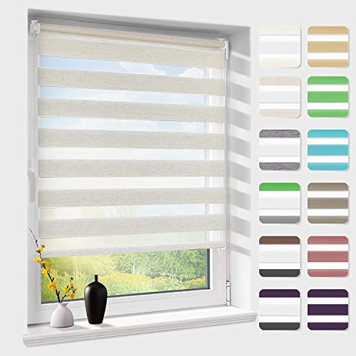 Doppelrollo klemmfix ohne Bohren, Duo Rollos für Fenster & Tür mit Bohren, Version 2024 Natur 95x140cm (BxH), Fensterrollo lichtdurchlässig & verdunkelnd, Klemmrollo Sonnenschutz von Atlaz