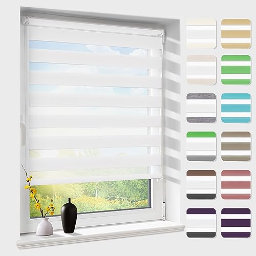 Doppelrollo klemmfix ohne Bohren, Duo Rollos für Fenster & Tür mit Bohren, Version 2024 weiß 105x180 cm (BxH), Fensterrollo lichtdurchlässig & verdunkelnd, Klemmrollo Sonnenschutz von Atlaz