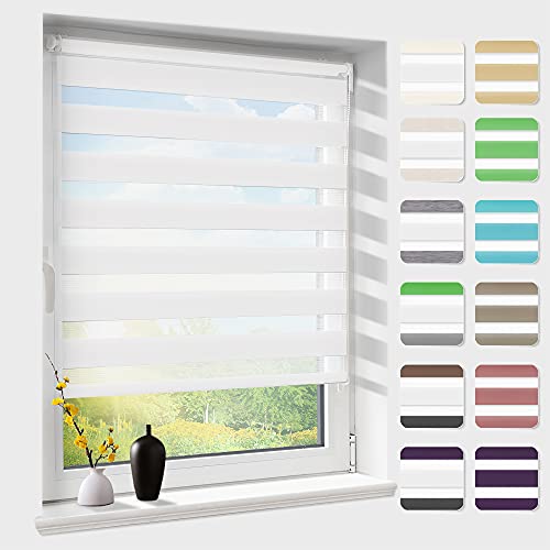 Doppelrollo klemmfix ohne Bohren, Duo Rollos für Fenster & Tür mit Bohren, Version 2024 weiß 65x220cm (BxH), Fensterrollo lichtdurchlässig & verdunkelnd, Klemmrollo Sonnenschutz von Atlaz