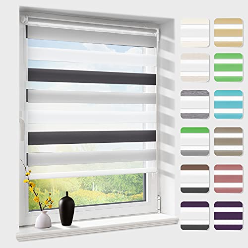 Doppelrollo klemmfix ohne Bohren, Duo Rollos für Fenster & Tür mit Bohren, Weiß Grau Anthrazit 40x130cm (BxH), Fensterrollo lichtdurchlässig & verdunkelnd, Klemmrollo Sonnenschutz & Sichtschutz von Atlaz