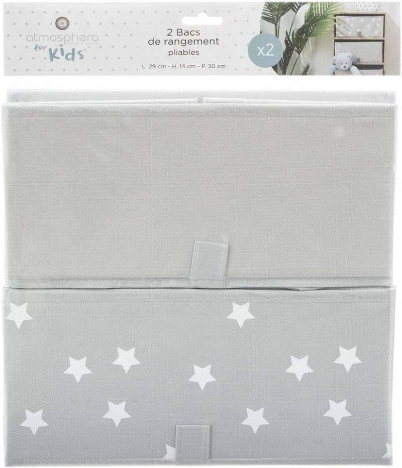 Atmosphera Créateur d'intérieur Aufbewahrungsbox Aufbewahrungskorb Kinderzimmer Sterne grau 2er-Set, 29 x 30 x 14 cm von Atmosphera Créateur d'intérieur
