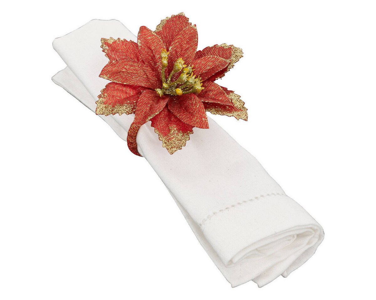 Atmosphera Créateur d'intérieur Serviettenring, Polyester, (2er-Set), Weihnachtsstern mit goldener Verzierung von Atmosphera Créateur d'intérieur