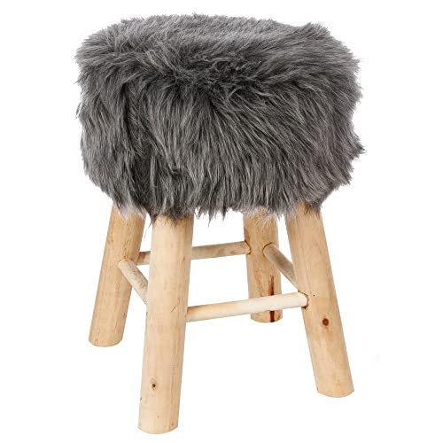 Atmosphera - Hocker Oslo in Felloptik grau - Grau von ATMOSPHERA CREATEUR D'INTERIEUR