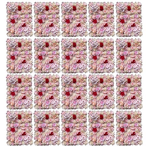 20 STK 40x60cm Künstliche Blumen Wand Kunstblumen Panel Kunstblumenwand Künstliche Blumenwand Rosenwand DIY Hintergrund (Hellgelb+rosa+rot) von Atnhyruhd