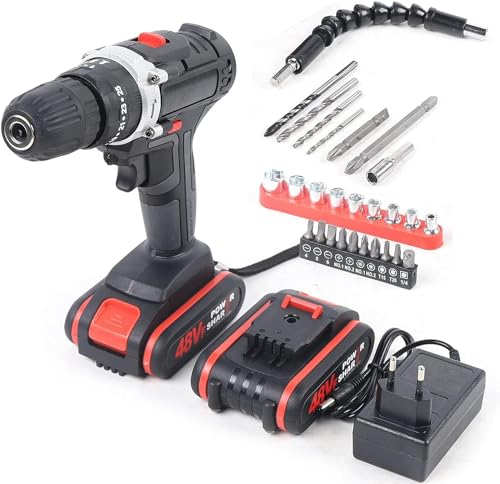 21V Akkuschrauber Set Akku Bohrschrauber Bohrmaschine Akkubohrer Ladegerät mit 2Akku 2-Gang Max 1350rpm von Atnhyruhd