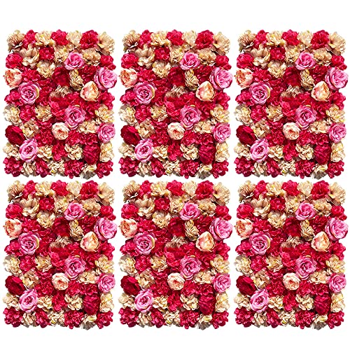 6PCS Künstliche Blumenwand Rosenwand Hintergrund Bühne Deko Hochzeitsfotografie künstliche Rose Wandpaneel für Hochzeit (Rot) von Atnhyruhd