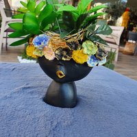 Blumenmädchen Blumentopf Skulptur, Handgemachter Blumentopf, 6.30 Inch, Moderne Schwarzer Gartenskulptur Outdoor, Skulptur Vase von AtolyeDreamArt