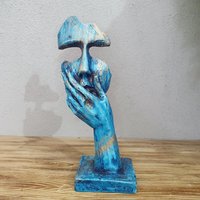 Dekorative Einzelne Maske Skulptur, 22 cm, Kreative Abstrakte Deko, Wohndekor, Blaue Elegante Maske, Gesichtsmaske Dekoration von AtolyeDreamArt