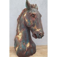 Dekorative Pferdestatue, 40 cm, Glückspferdekopfstatue Figur, Goldpferdeskulptur, Pferdefigur, Pferdeskulptur, Geschenk Zum Muttertag von AtolyeDreamArt