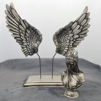 Vintage Engelsflügel Skulptur Mit Geschenk, Handgemachte Statue, Einzigartige Büste, Figur, Platin von AtolyeDreamArt