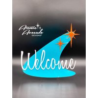 Mid Century Modern Atomic Boomerang" Willkommensschild | Wandkunst Retro Dekoration Avocado Designs® von AtomicAvocadoDesigns