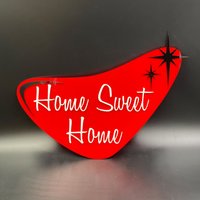 Mid Century Modern "Home Sweet Home" Namensschild | Abstrakter Bumerang Atomic Wall Art Retro Dekor Avocado Designs® von AtomicAvocadoDesigns