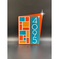 Mid Century Modern Adressschild Mondrian | Moderne Hausnummern Wandkunst Retro Dekor Atomic Avocado Designs® von AtomicAvocadoDesigns