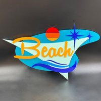 Mid Century Modern "Atomic Beach" Schild | Strandhaus Retro Dekor Wandkunst Atomic Avocado Designs® von AtomicAvocadoDesigns