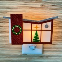 Modernes Nachtlicht Aus Der Mitte Des Jahrhunderts | „Home For The Holidays" Weihnachtsausgabe Putz-stil Schmetterlingshaus Atomic Avocado Designs® von AtomicAvocadoDesigns