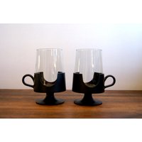 Paar Mod Style Corning Glas-Druckknopfgläser in Schwarz von AtomicMagpie