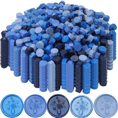 Atopbb Siegelwachsperlen für Wachssiegelstempel, blaue Wachsperlen-Set mit 5 Farben, perfekt für Geschenkversiegelung, Buchstabenwachsversiegelung, 250 Stück, blaue Mischung von Atopbb