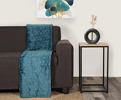 Atout Ciel Flanelldecke, geometrisches Reliefmuster, 220 x 240 cm, Polyester, Entenblau von Atout Ciel