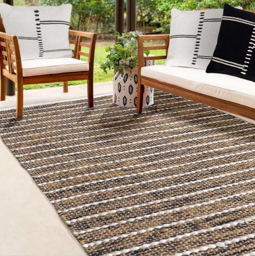 Atout Ciel Rechteckiger Teppich aus Jute und Baumwolle, gestreift, Schwarz, Beige, Ecru, 100 x 150 cm von Atout Ciel